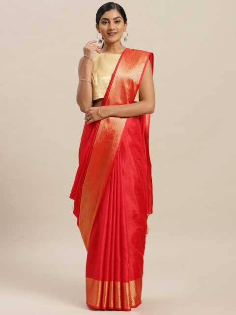 

Nanda Silk Mills Red Solid Poly Silk Saree