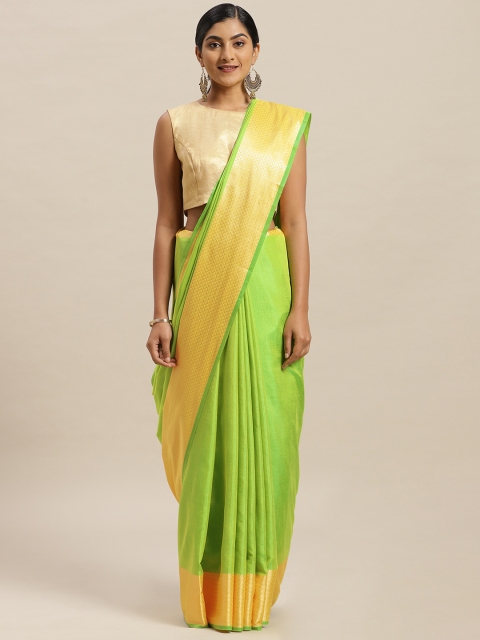

Nanda Silk Mills Green Solid Poly Silk Saree
