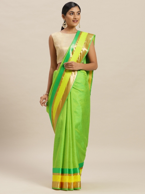 

Nanda Silk Mills Green Solid Poly Silk Saree