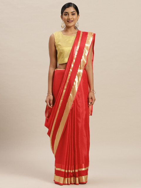 

Nanda Silk Mills Red Solid Poly Silk Saree