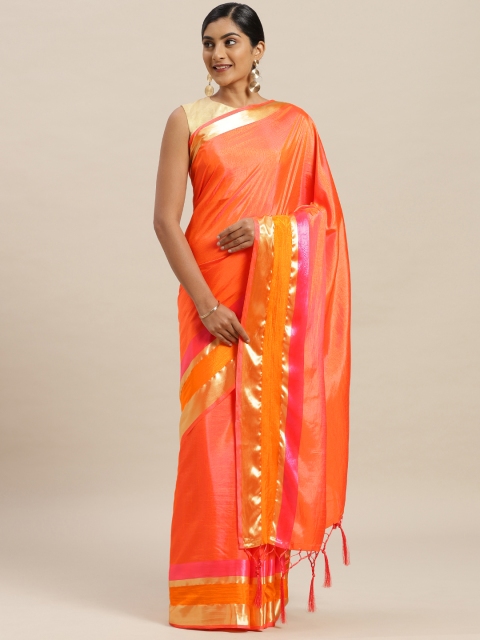 

Nanda Silk Mills Peach-Coloured Solid Poly Silk Saree
