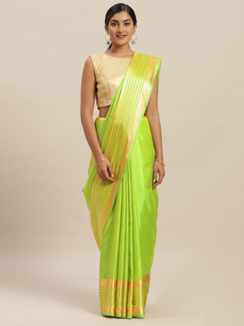 

Nanda Silk Mills Lime Green Solid Poly Silk Saree