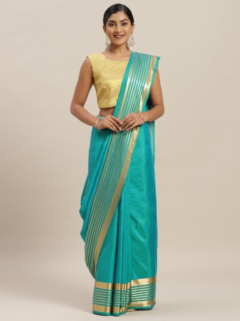 

Nanda Silk Mills Turquoise Blue Solid Poly Silk Saree