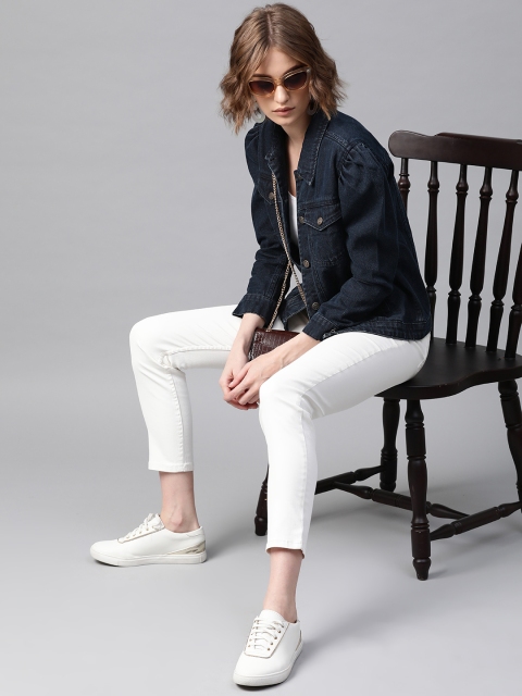 

Femella Women Navy Blue Solid Denim Jacket