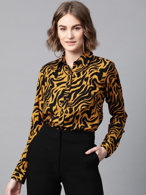 

Femella Women Mustard Yellow & Black Regular Fit Zebra Printed Casual Shirt
