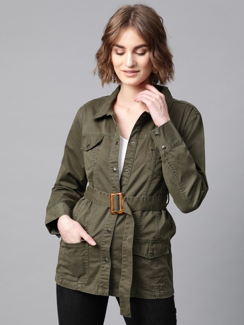 

Femella Women Olive Green Solid Tailored Jacket