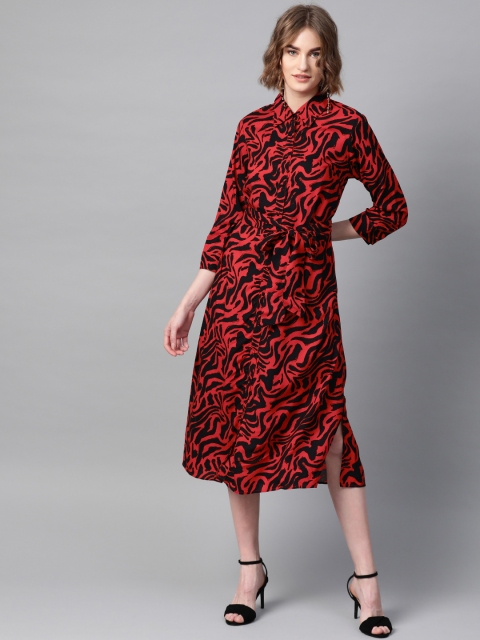 

Femella Women Red & Black Animal Print Shirt Dress