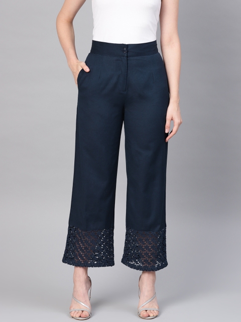 

Juniper Women Navy Blue Solid Straight Palazzos