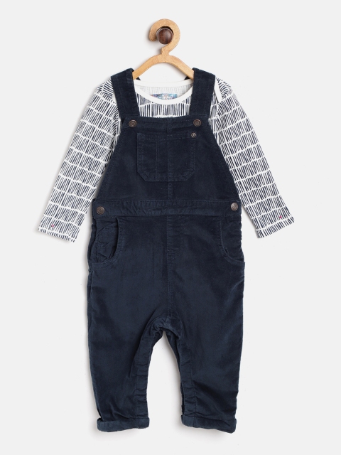 

Nauti Nati Boys Navy Blue & White Printed Bodysuit with Dungarees