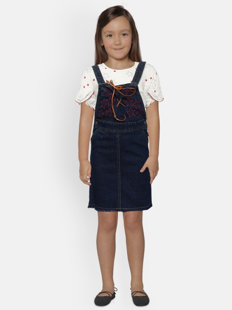 

Nauti Nati Girls Navy Blue Denim Pinafore Dress with Top