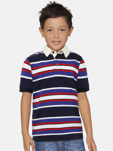 

Nauti Nati Boys Blue & White Striped Polo Collar T-shirt