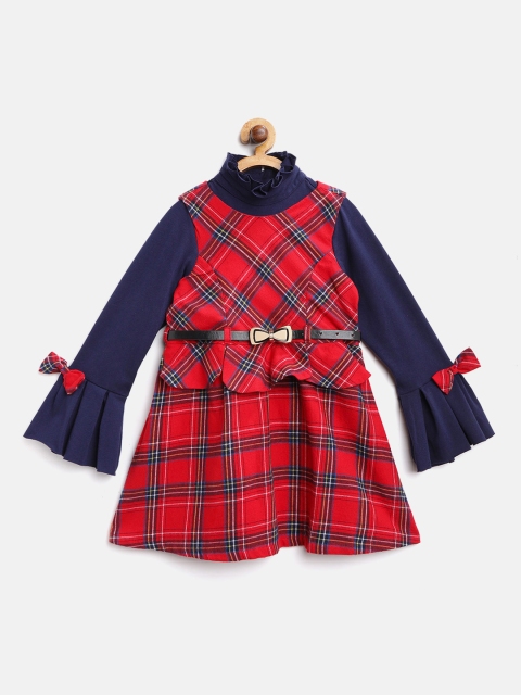 

Nauti Nati Girls Red & Navy Blue Checked A-Line Dress