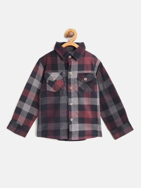 

Nauti Nati Boys Navy & Pink Regular Fit Checked Casual Shirt, Navy blue