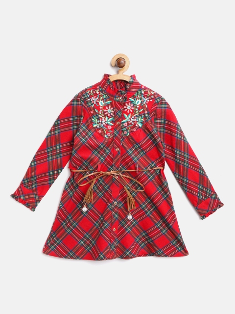 

Nauti Nati Girls Red & Green Checked A-Line Dress with Embroidered Detail