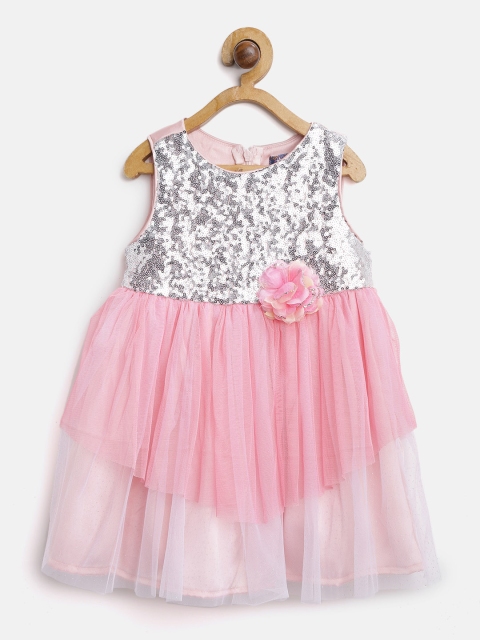 

Nauti Nati Girls Pink & Silver Net Sequinned Fit & Flare Dress