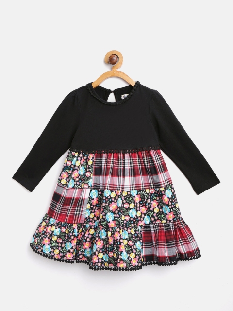 

Nauti Nati Girls Black & Maroon Printed Tiered Dress