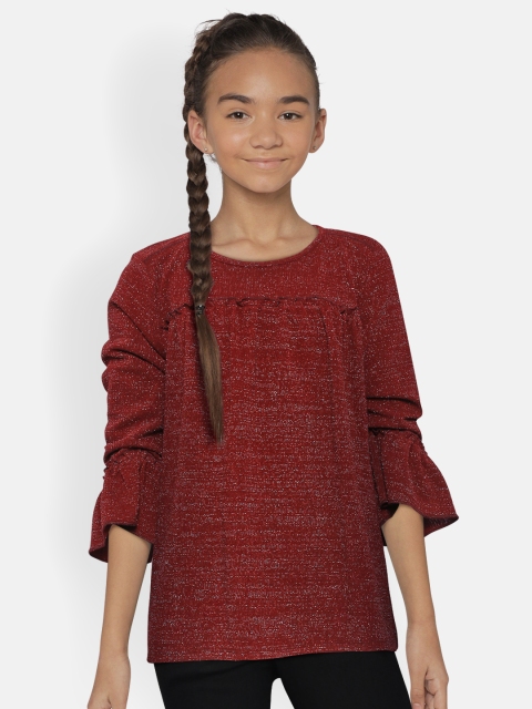 

Nauti Nati Girls Maroon Solid A-Line Top