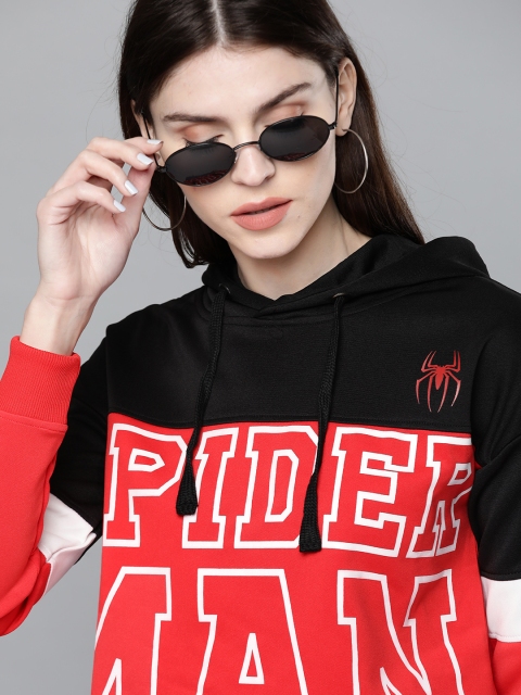 

Kook N Keech Marvel Women Red & Black Spider-Man Print Hooded Sweatshirt