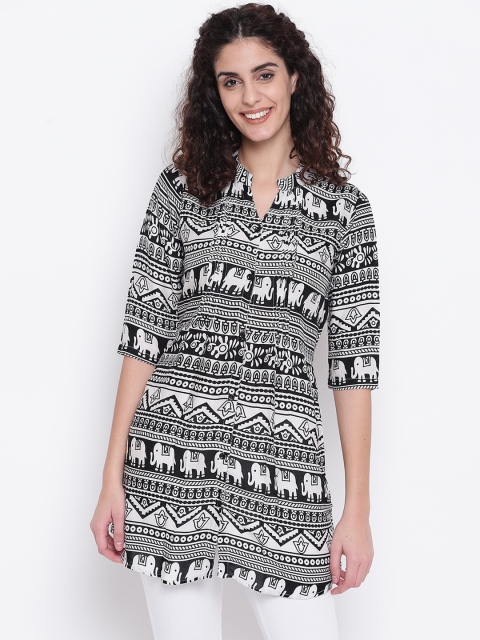 

One Femme Women Black & White Printed Tunic