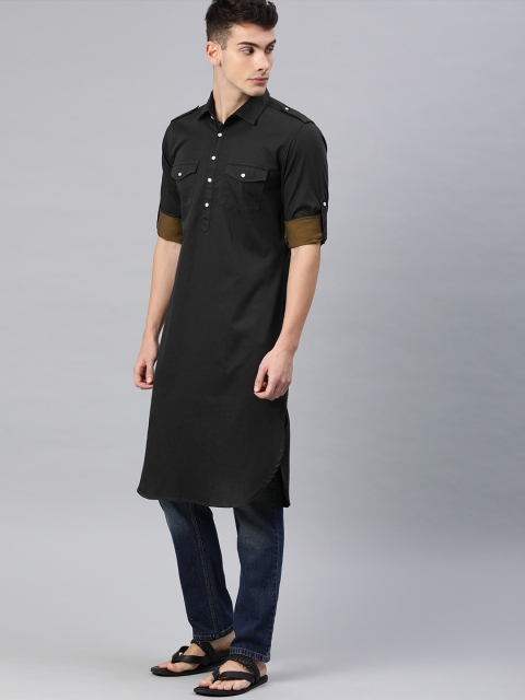 

IVOC Men Black Solid Pathani Kurta