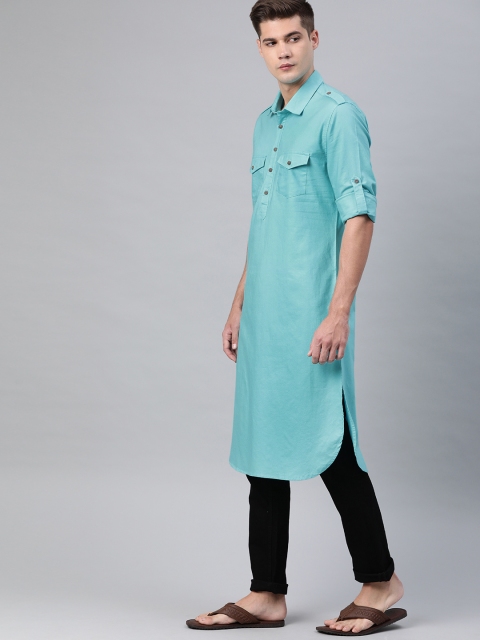 

IVOC Men Turquoise Blue Solid Pathani Kurta