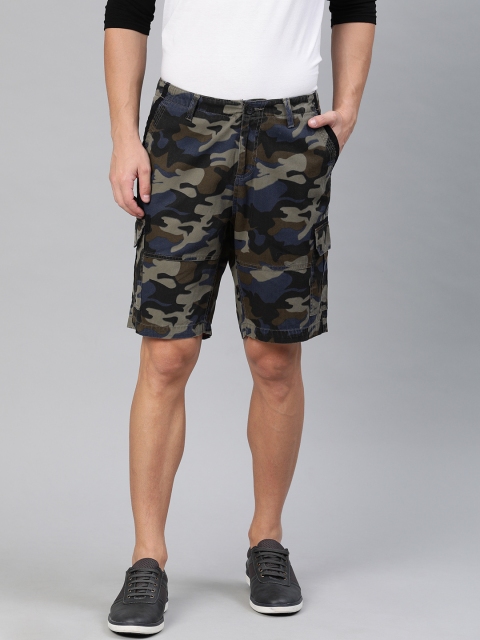 

IVOC Men Navy Blue & Olive Green Printed Slim Fit Cargo Shorts