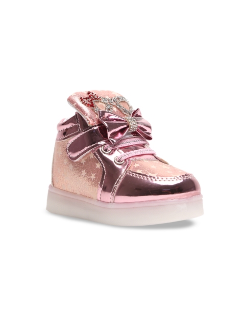 

PASSION PETALS Girls Pink Printed Synthetic Leather Mid-Top LED Sneakers