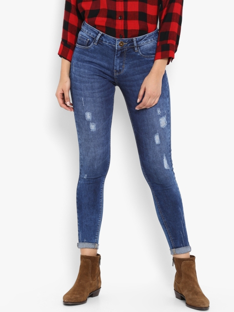 

FOSH Women Blue Slim Fit Mid-Rise Low Distress Stretchable Jeans