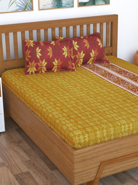 

Story@home Maroon & Yellow Ethnic Motifs 180 TC Cotton 1 Queen Bedsheet with 2 Pillow Covers