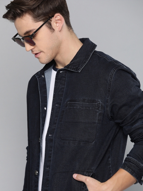 

SINGLE Men Blue Solid Slim Fit Jacket