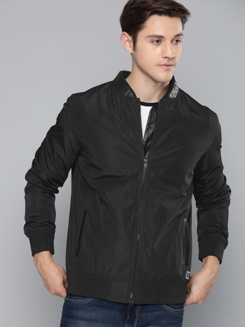 

SINGLE Men Black Solid Slim Fit Bomber Jacket