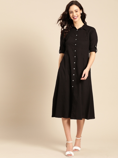 

IMARA Women Black Solid Shirt Dress