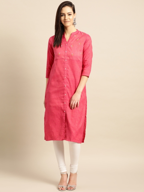 

IMARA Women Pink Yoke design Straight Kurta