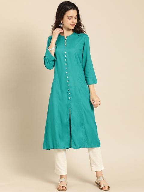 

IMARA Women Turquoise Blue Solid A-Line Kurta