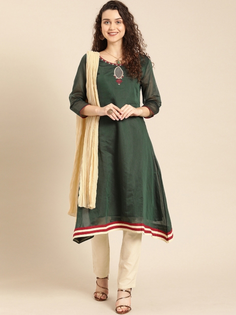 

IMARA Women Green & Beige Embroidered Kurta with Trousers & Dupatta