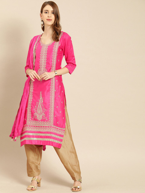 

IMARA Women Pink Embroidered Kurta with Salwar & Dupatta