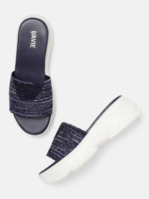 

Lavie Women Navy Blue & Grey Woven Design Flatform Heels