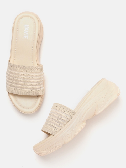 

Lavie Women Cream-Coloured Self-Striped Flatform Heels
