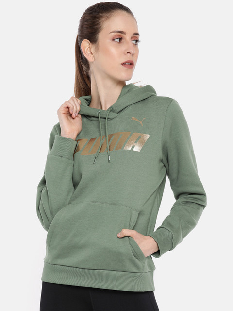 

Puma Women Olive Green Printed Modern Sport Hooded Pullover Sweatshirt