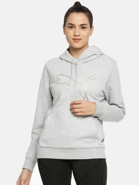 

Puma Women Grey Melange Printed Double Cat Foil Sweatshirt