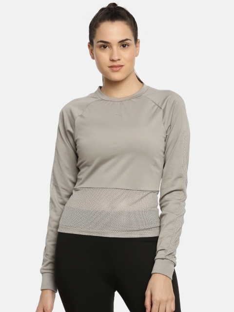 

Puma Women Grey Solid DryCELL En Pointe Tight Long Sleeve Round Neck T-shirt