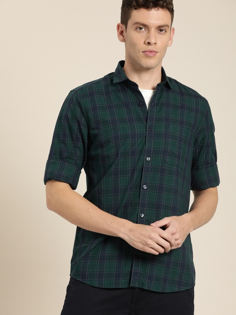 

INVICTUS Men Green & Navy Blue Regular Fit Checked Casual Shirt
