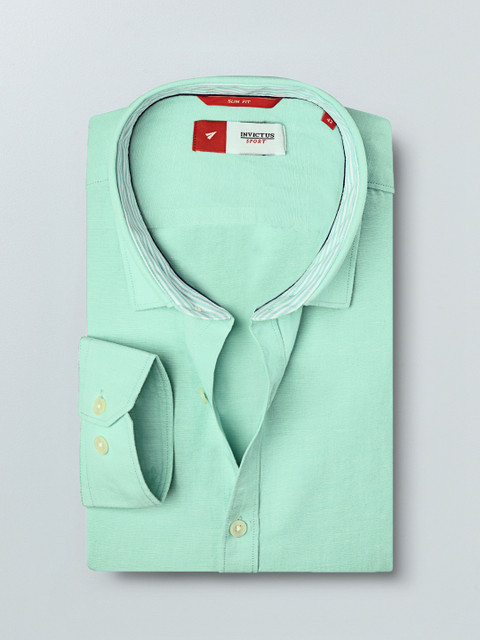 

INVICTUS Men Sea Green Cotton Linen Slim Fit Solid Formal Shirt