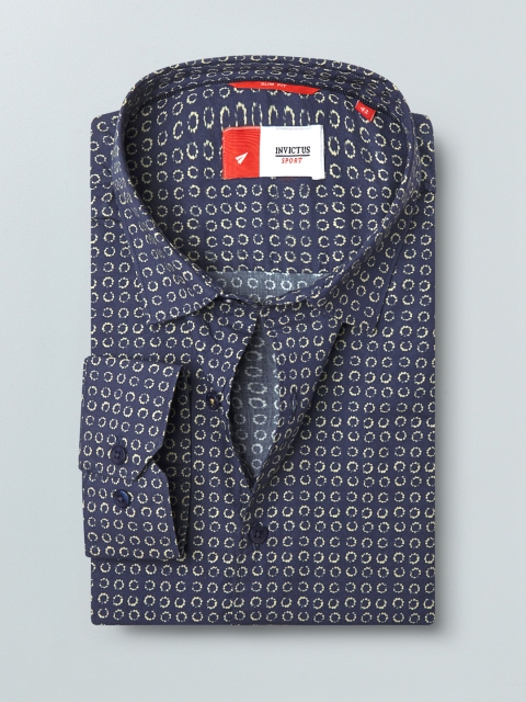 

INVICTUS Men Navy Blue & Beige Slim Fit Printed Smart Formal Shirt