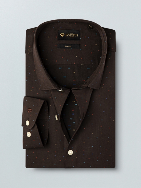 Men Brown Slim Fit Self Design Formal Shirt