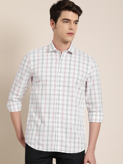 

INVICTUS Men White & Red Slim Fit Supima Cotton Checked Casual Shirt