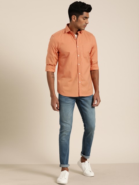 

INVICTUS Men Coral Orange Slim Fit Solid Casual Shirt