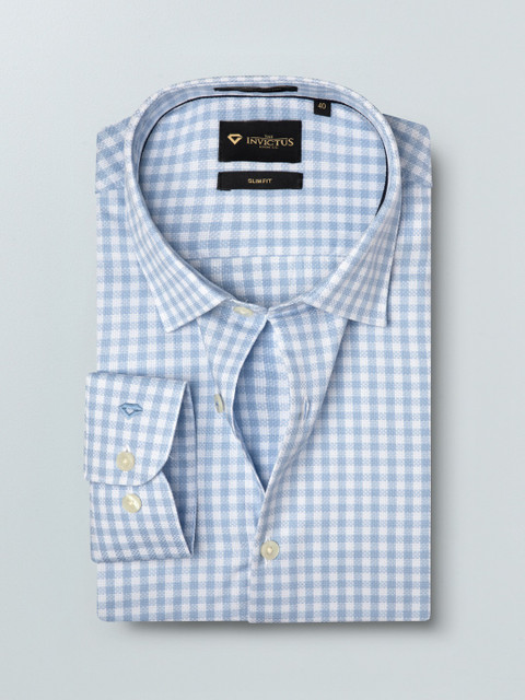 

INVICTUS Men White & Blue Slim Fit Checked Formal Shirt