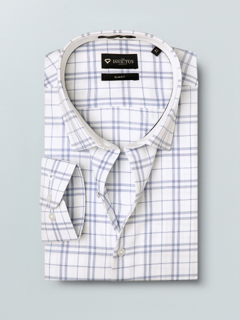 

INVICTUS Men White & Blue Slim Fit Checked Formal Shirt