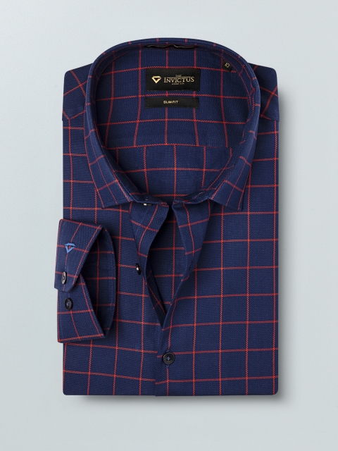 

INVICTUS Men Navy Blue & Red Slim Fit Checked Smart Casual Shirt